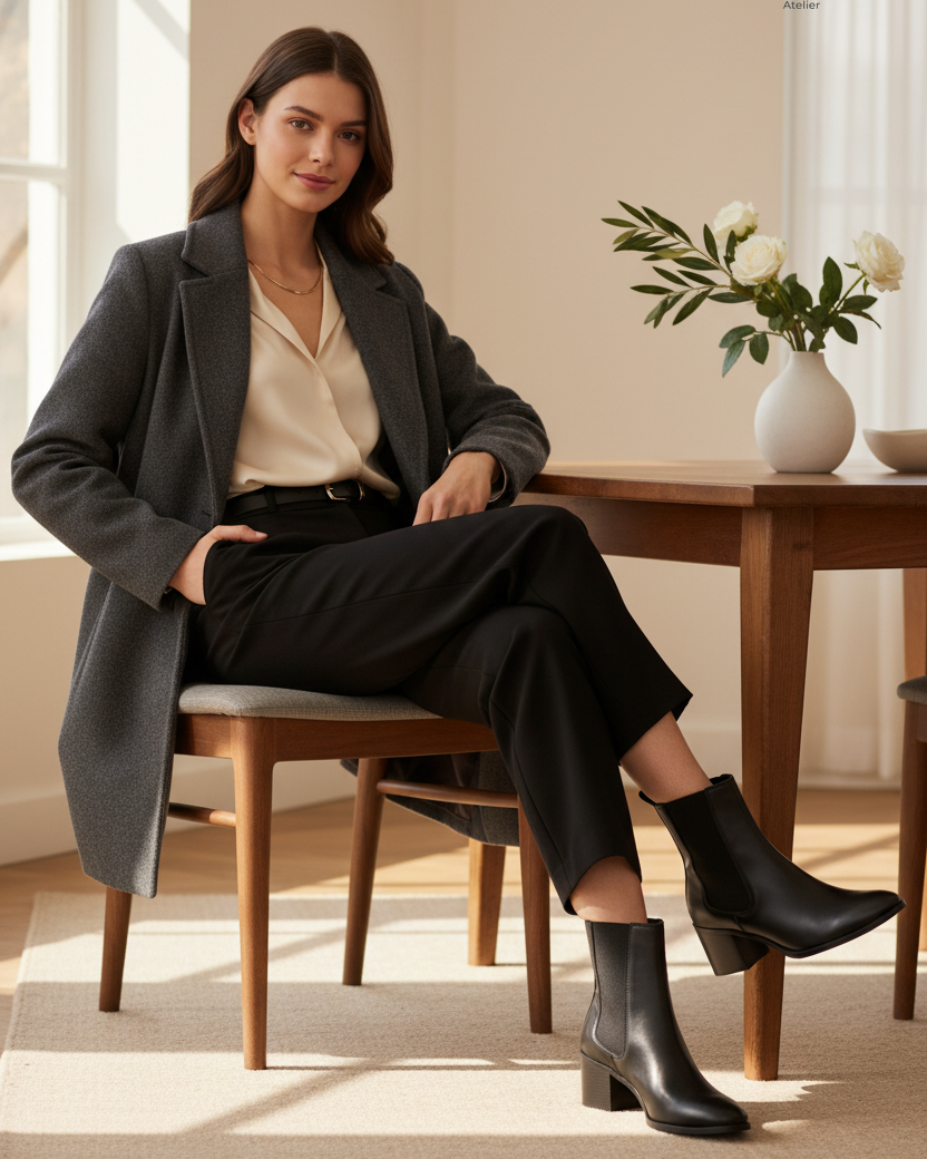Canna Black Leather Chelsea Ankle Boots – 6.5cm Block Heel — AI-generated editorial photo
