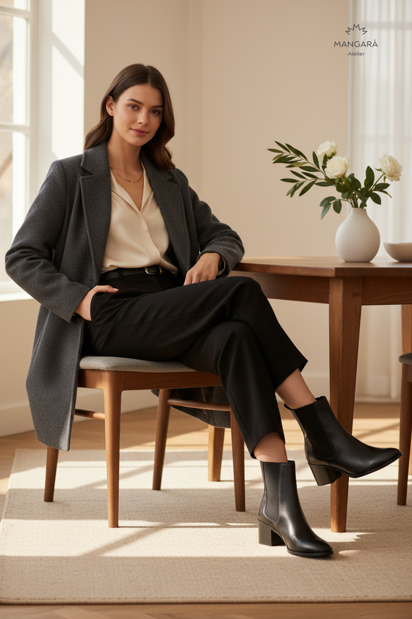 Canna Black Leather Chelsea Ankle Boots – 6.5cm Block Heel — AI-generated editorial photo