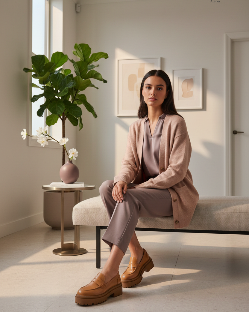 Carvalho Caramel Leather Loafers – 6cm Chunky Platform Sole — AI-generated editorial photo