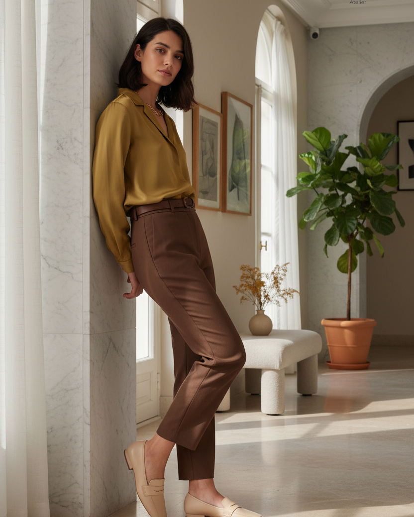 Cipó Beige Leather Square-Toe Loafers – Flat — AI-generated editorial photo