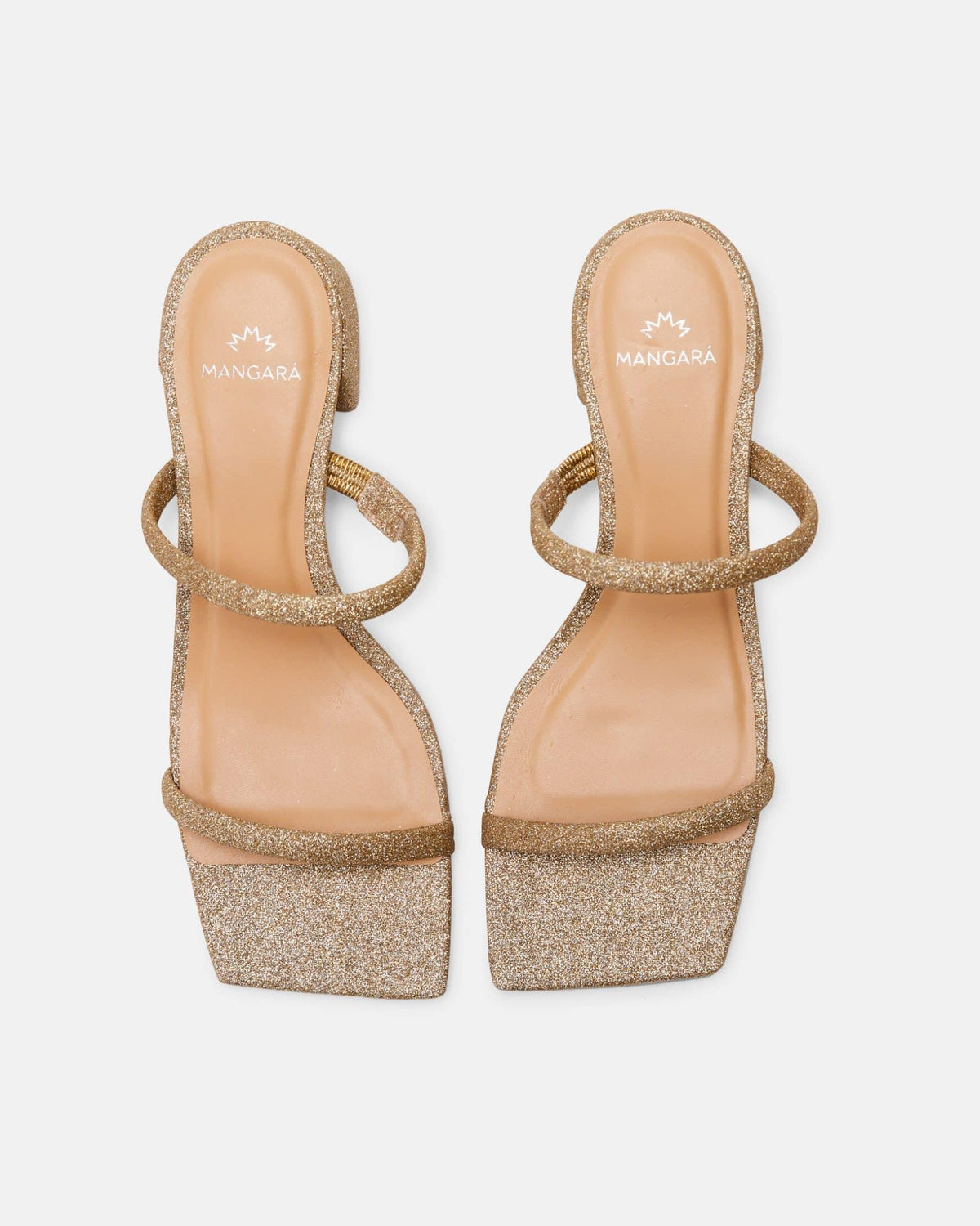 Mangará Atelier Gold Textile Mules – Detailansicht – SKU 222A090638