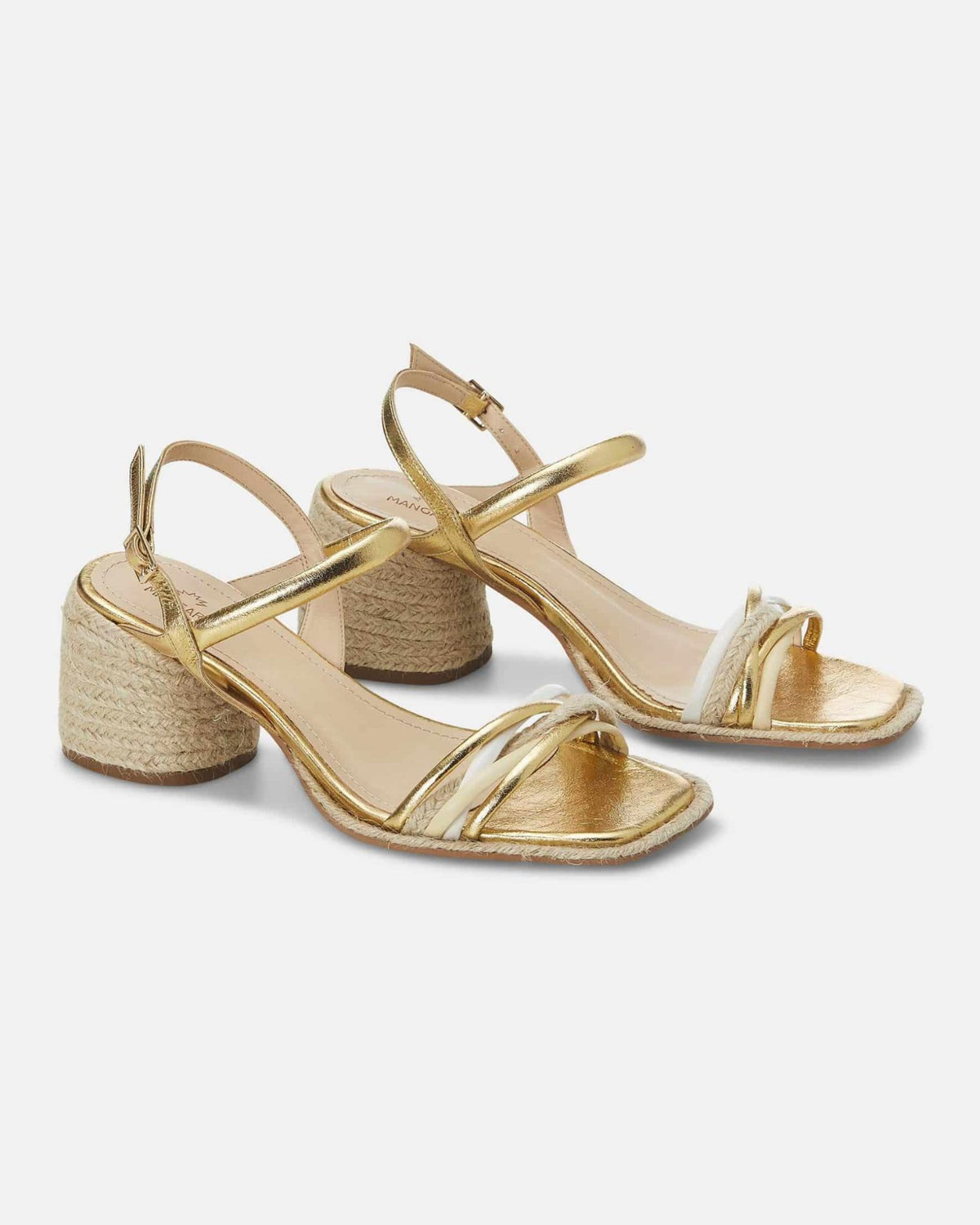 Mangará Albizia Damen-Sandalen aus Naturbast und Leder – 7 cm Blockabsatz