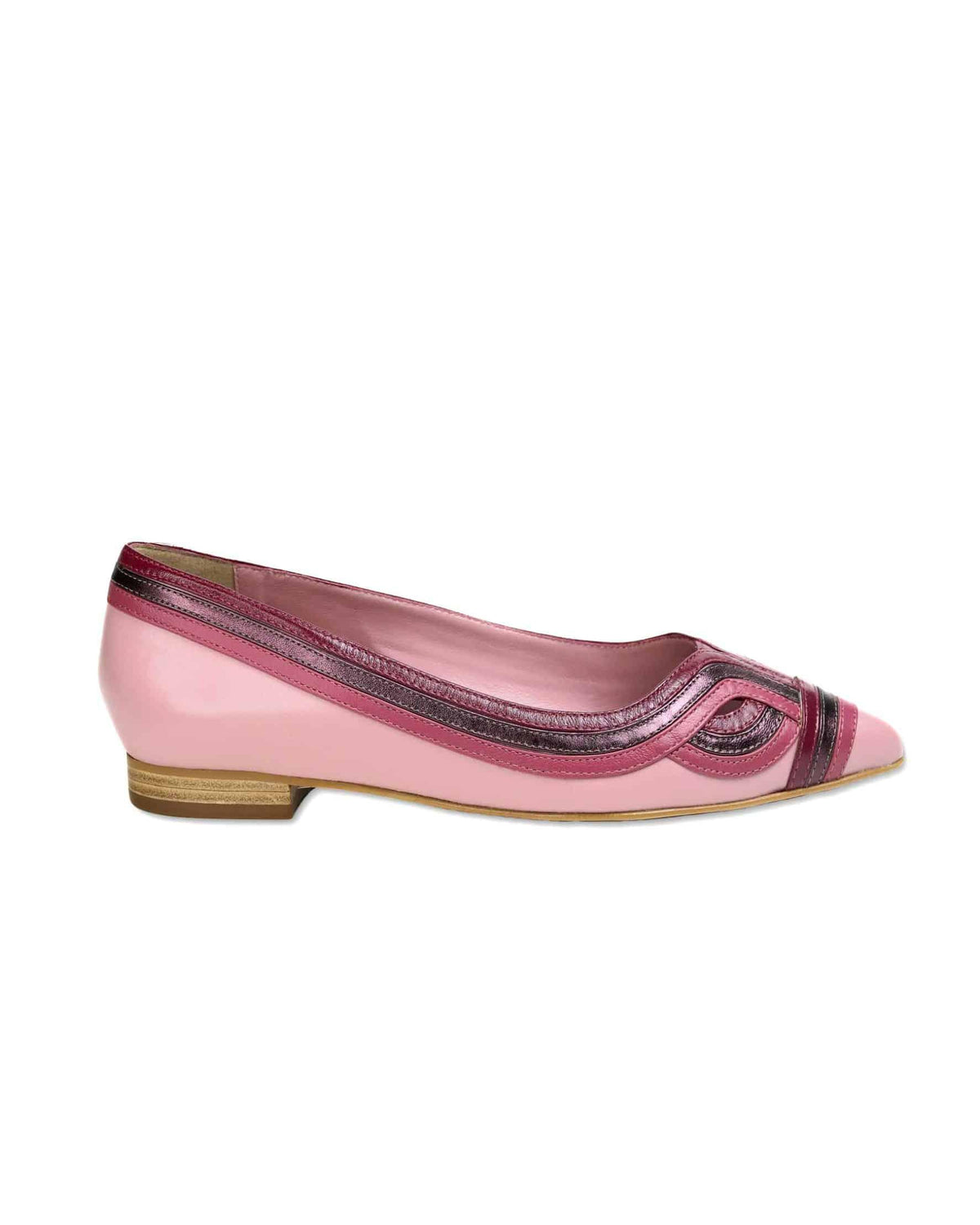 Mangara Atelier Begonia Ballerinas aus rosa Leder mit Lagendetails – Vorderansicht – SKU SA24HI37
