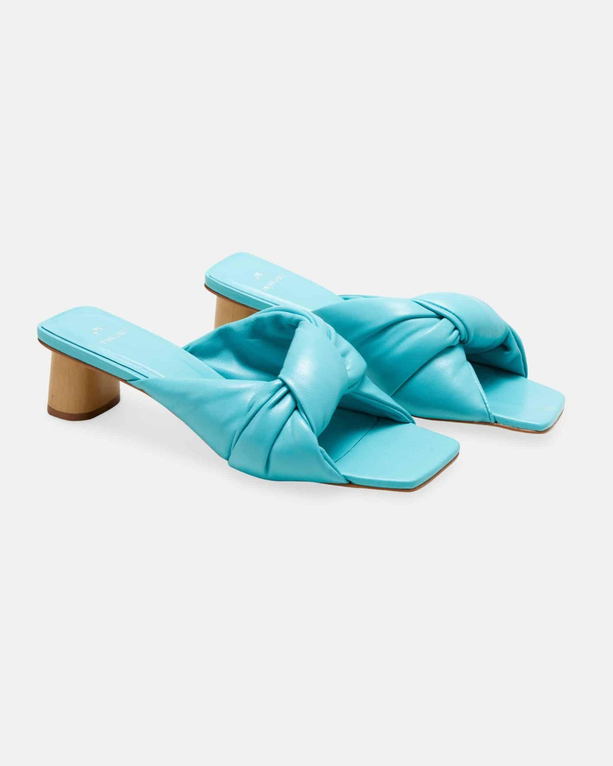 Mangará Atelier Carobá türkisfarbene Leder-Pantoletten mit Blockabsatz – Seitenansicht – SKU 222A095137