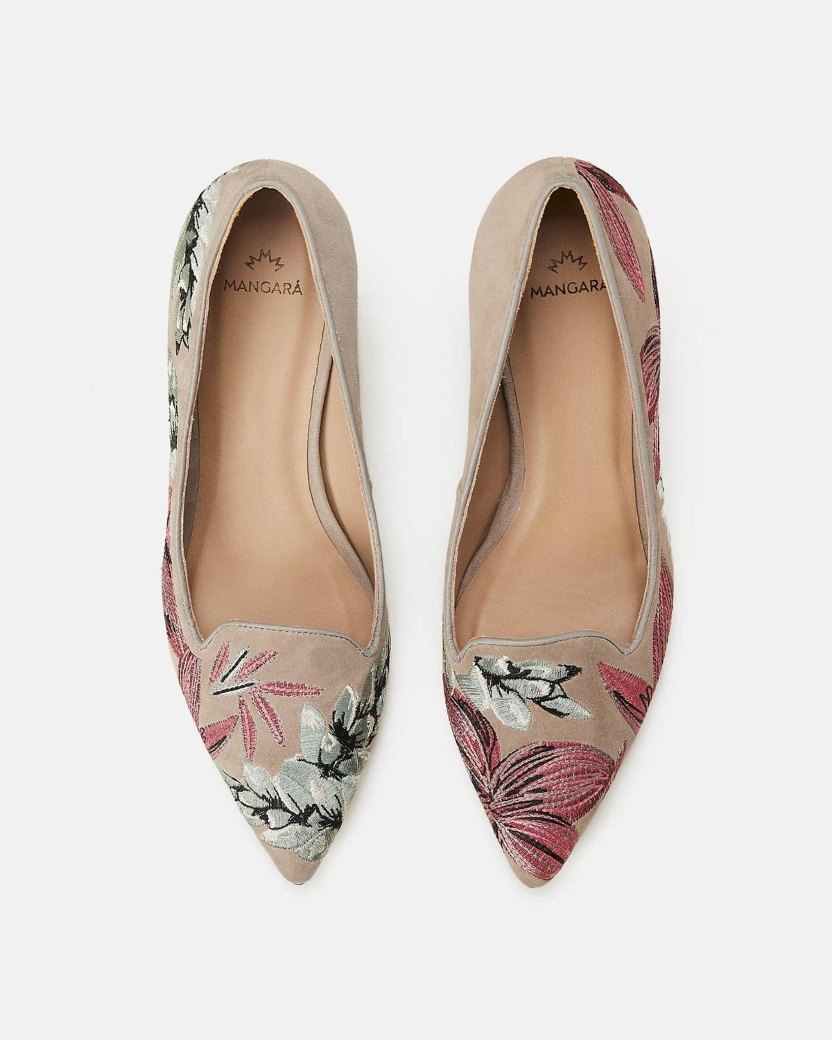 Mangará Atelier Gray Suede Embroidered Kitten Heel Pumps – Side View – SKU 222F145537