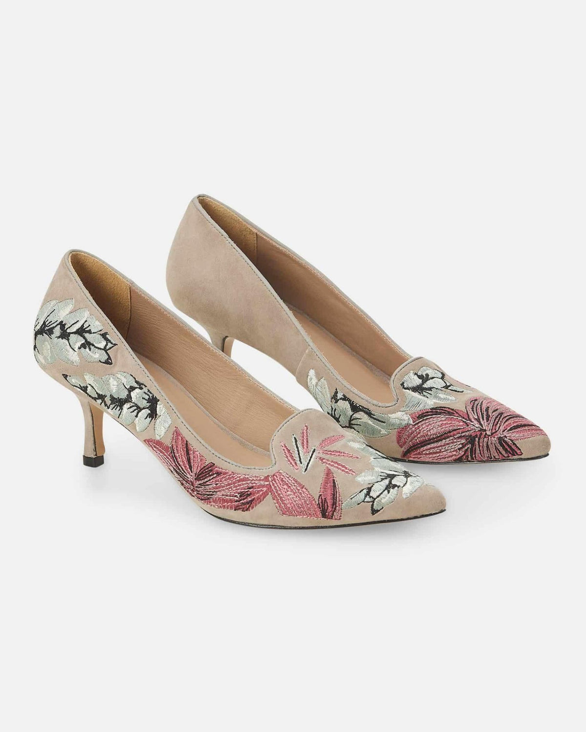 Mangará Atelier Gray Suede Embroidered Kitten Heel Pumps – Embroidery Detail – SKU 222F145537