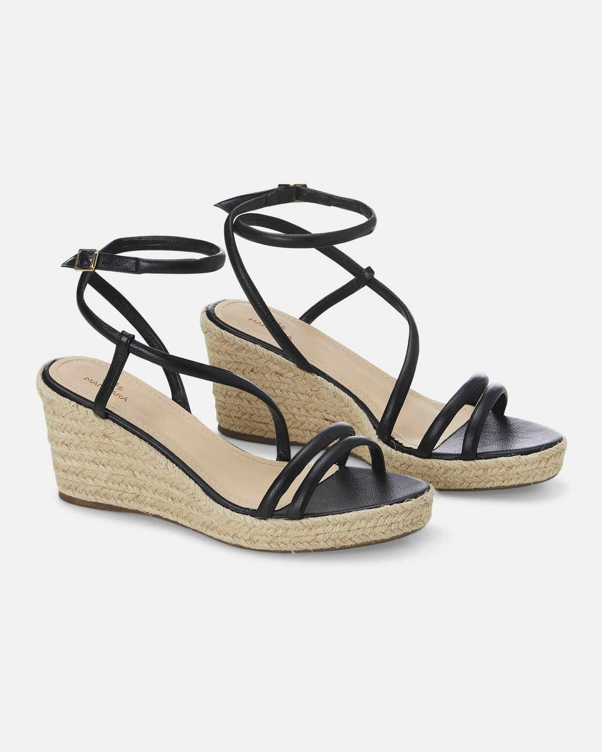 Mangará Atelier Espadrille-Wedges aus schwarzem Leder – Detailansicht – SKU 222G15AB37