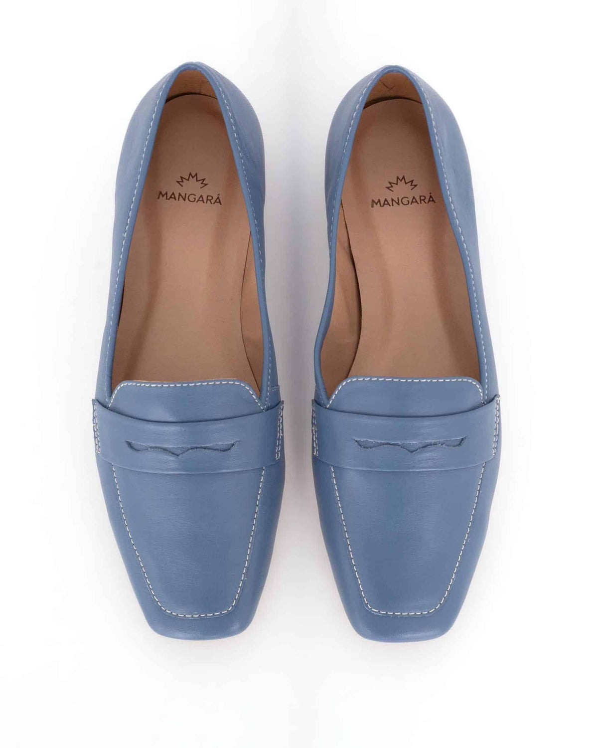 Blaue Leder-Loafer von Mangará Atelier mit quadratischer Zehenpartie – Seitenansicht – SKU 201NVMA38