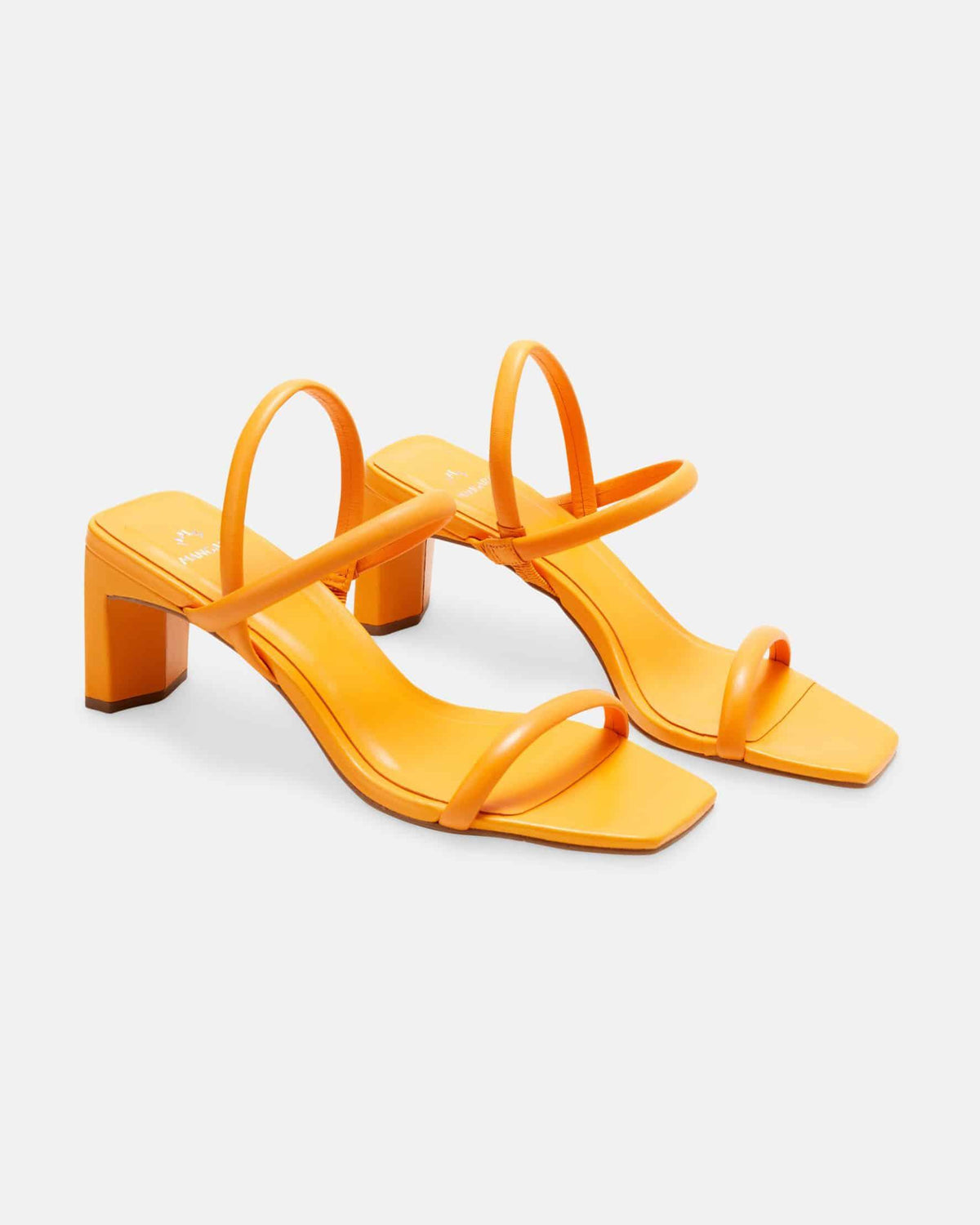 Mangará Atelier Orange Ziegenleder-Sandalen mit Blockabsatz – Seitenansicht – SKU 222A104738