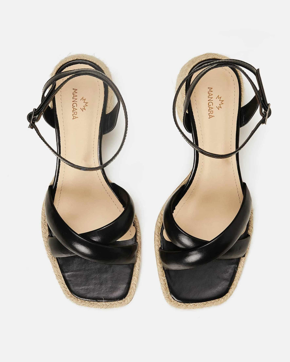 Mangará Atelier Schwarze Ledersandalen mit Blockabsatz – Seitenansicht – SKU 222G01BN40