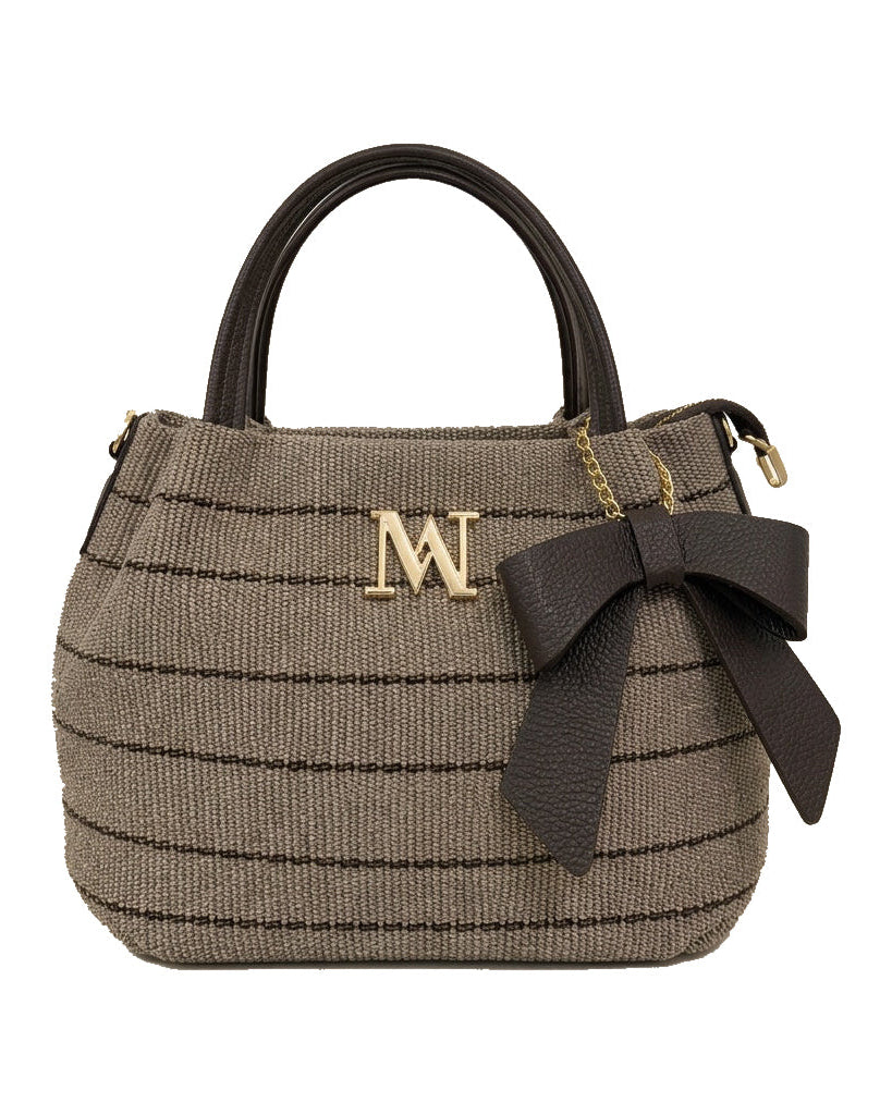 Mondieux Madame Fonta woven bag in dark choco, still product view