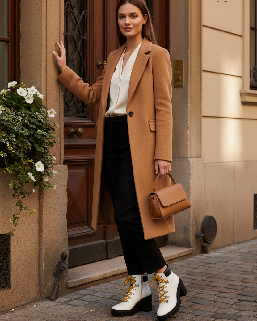Vriesea White Leather Hiker Boots – 9cm Block Heel — AI-generated editorial photo