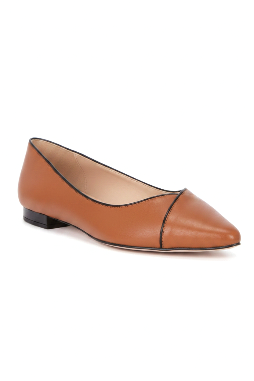 Close-up of the dark contrast piping on Mangara Atelier Ariri Brown Leather Ballet Flats - SKU 103NVCA