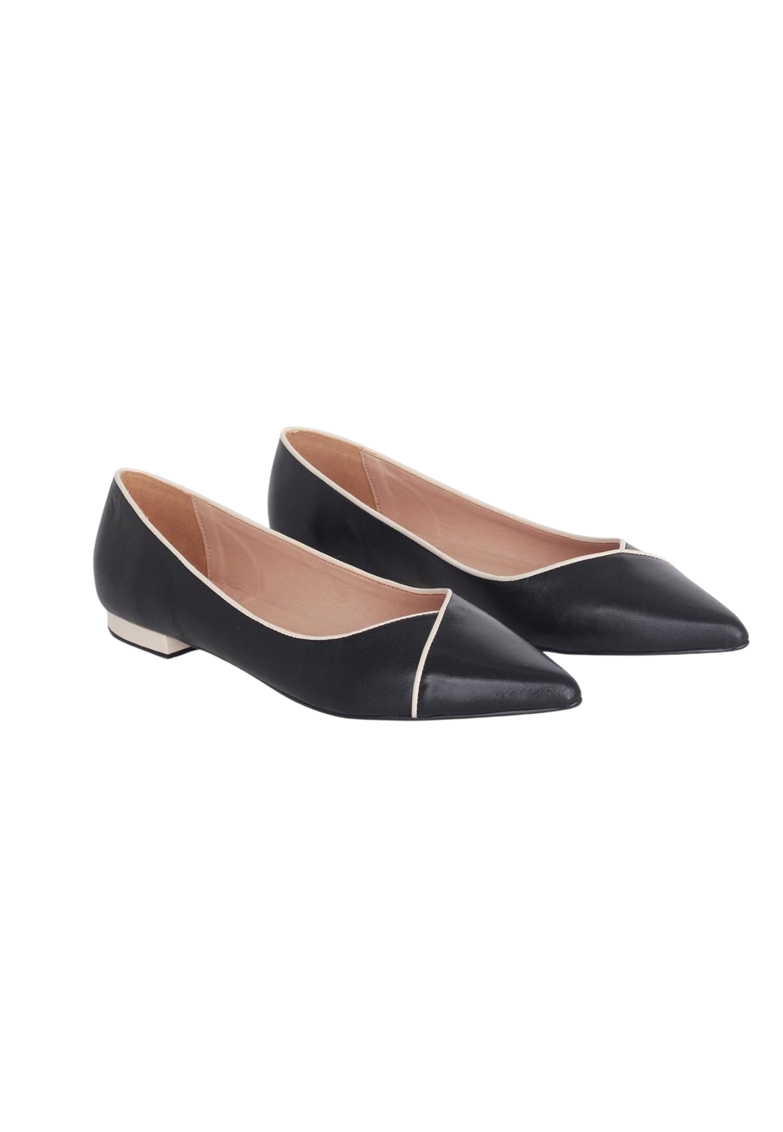 Mangara Atelier Ariri Black Leather Pointed-Toe Ballet Flats with ivory piping - Side view - SKU 103NVPR