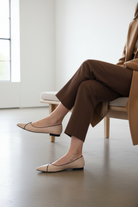 Woman wearing Mangara Atelier Ariri Beige Leather Pointed-Toe Comfort Ballet Flats - SKU 103NVVA