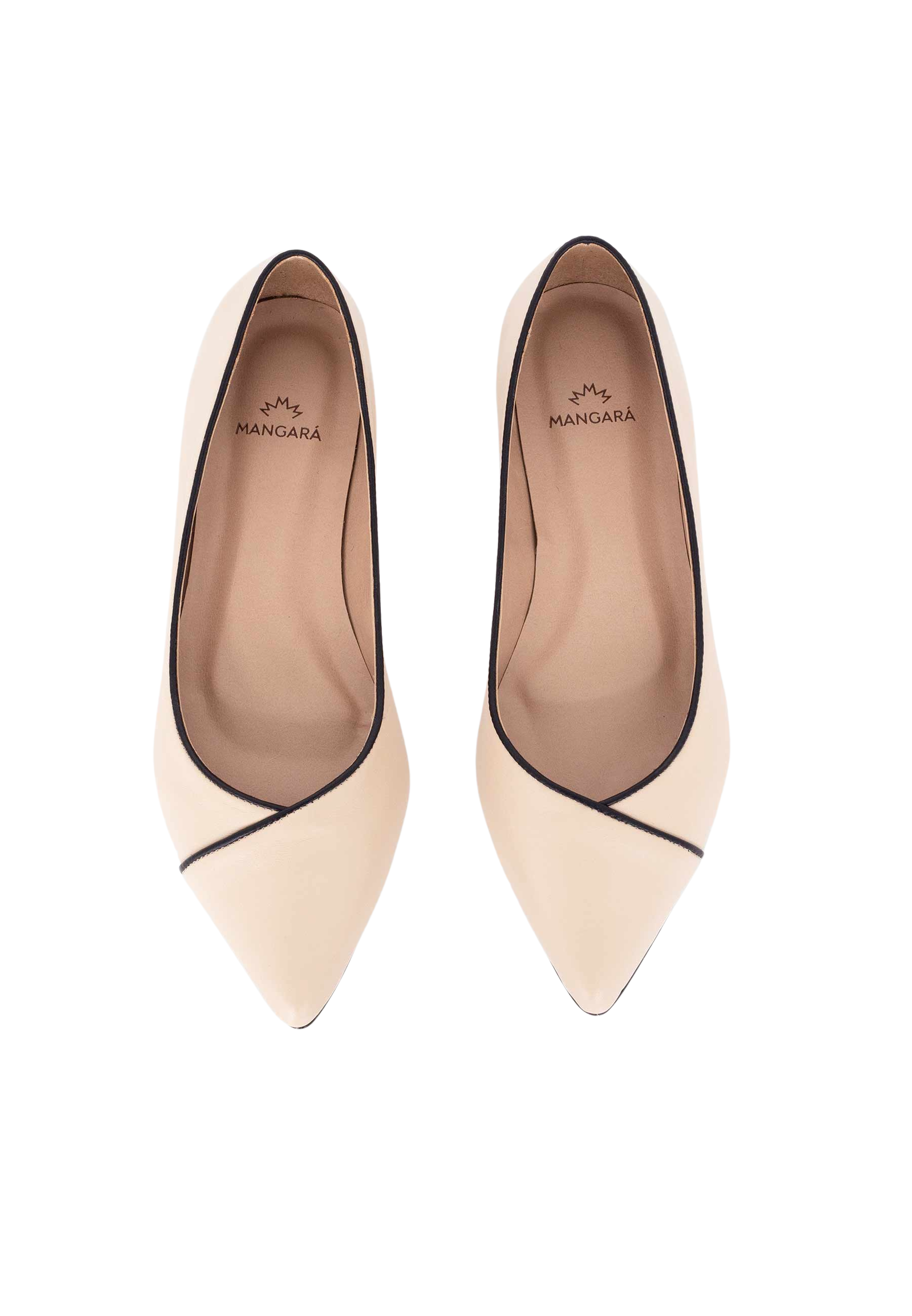 Mangara Atelier Ariri Beige Leather Pointed-Toe Ballet Flats with black piping - Pair view - SKU 103NVVA