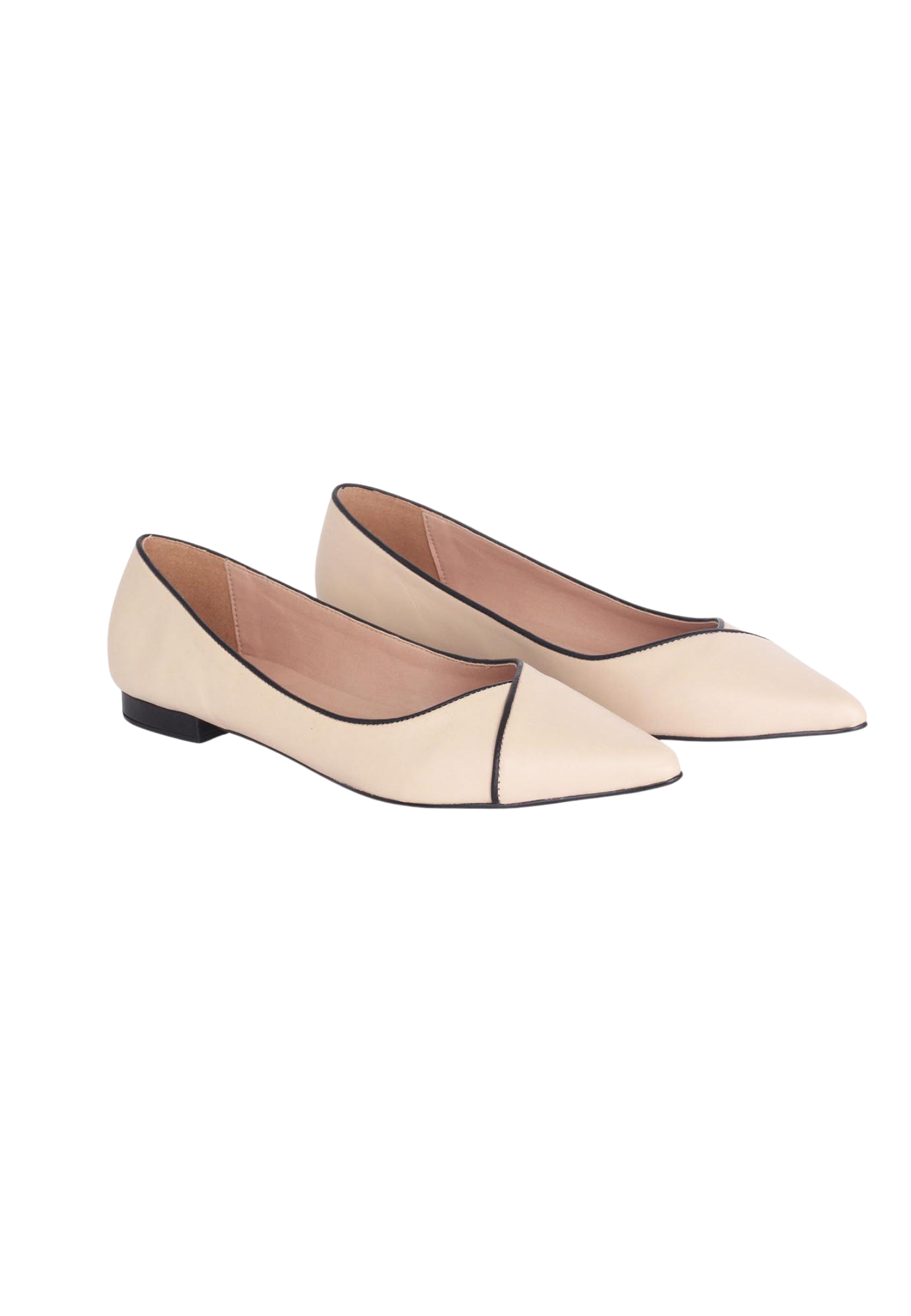 Mangara Atelier Ariri Beige Leather Pointed-Toe Ballet Flats with black piping - Side view - SKU 103NVVA