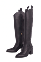 Canna black calf leather knee-high riding boots front view showing curved topline and pull tabs