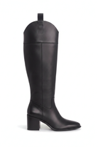 Canna black calf leather knee-high riding boots side view with 6.5cm block heel