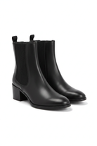 Canna black leather Chelsea ankle boots three quarter view showing the almond toe