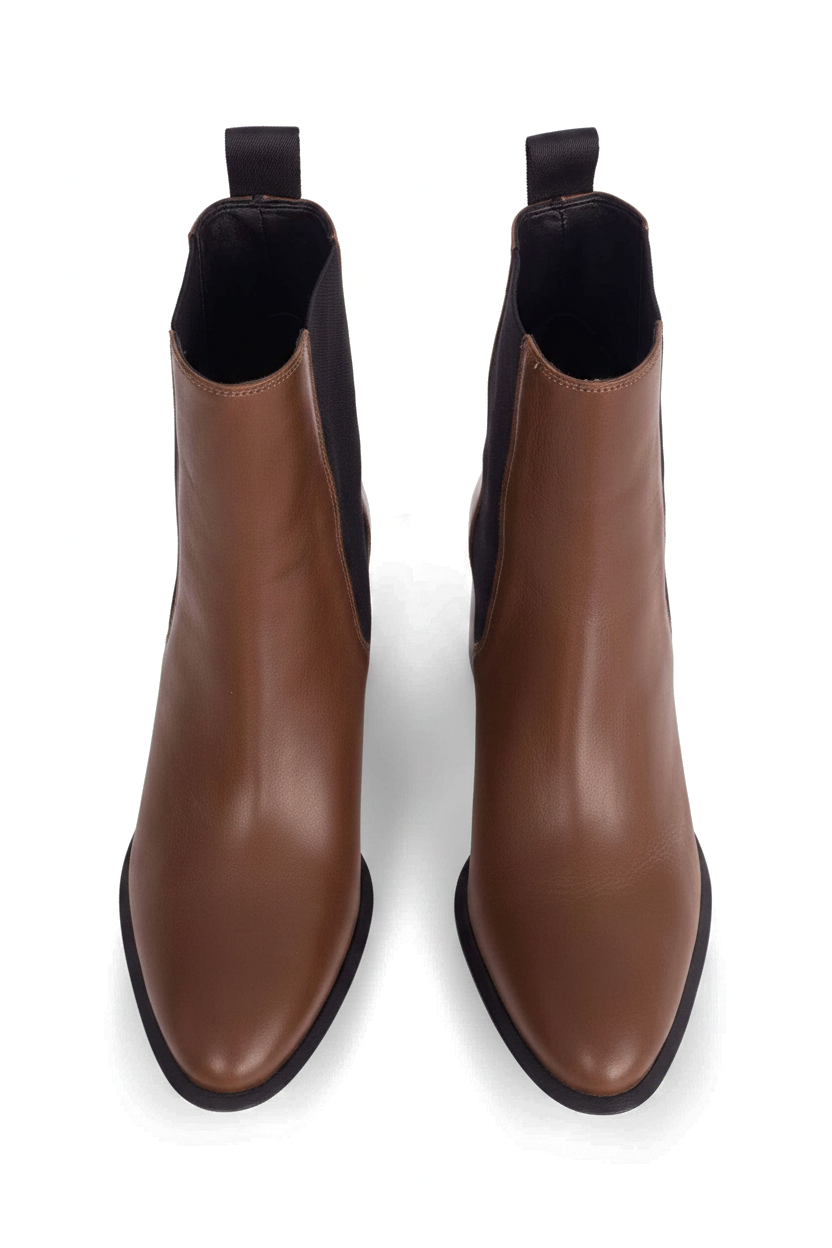 Canna brown leather Chelsea ankle boots top view showing the black webbing pull tabs