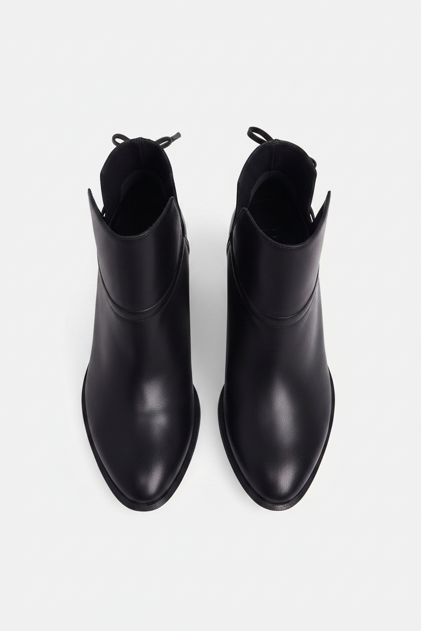 Attalea black leather ankle boots top view showing the pair from above