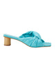 Mangará Atelier Carobá Mules cylindriques à talon bloc en cuir turquoise – Vue de face – SKU 222A095137