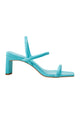 Mangará Atelier Sandales à talons blocs en cuir de chèvre turquoise – Vue de face – SKU 222A105138
