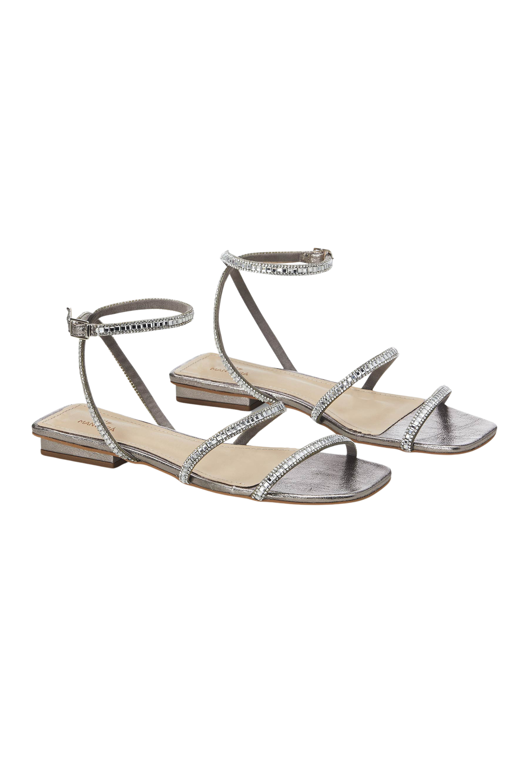 Mangara Atelier Aroeira Silver Leather Crystal Strap Flat Sandals - Pair view - SKU 222B01AO