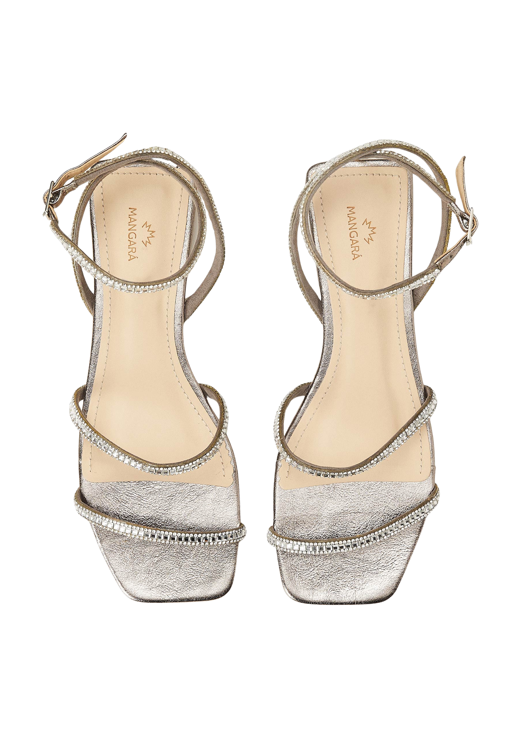 Mangara Atelier Aroeira Silver Leather Crystal Strap Flat Sandals - Top view - SKU 222B01AO