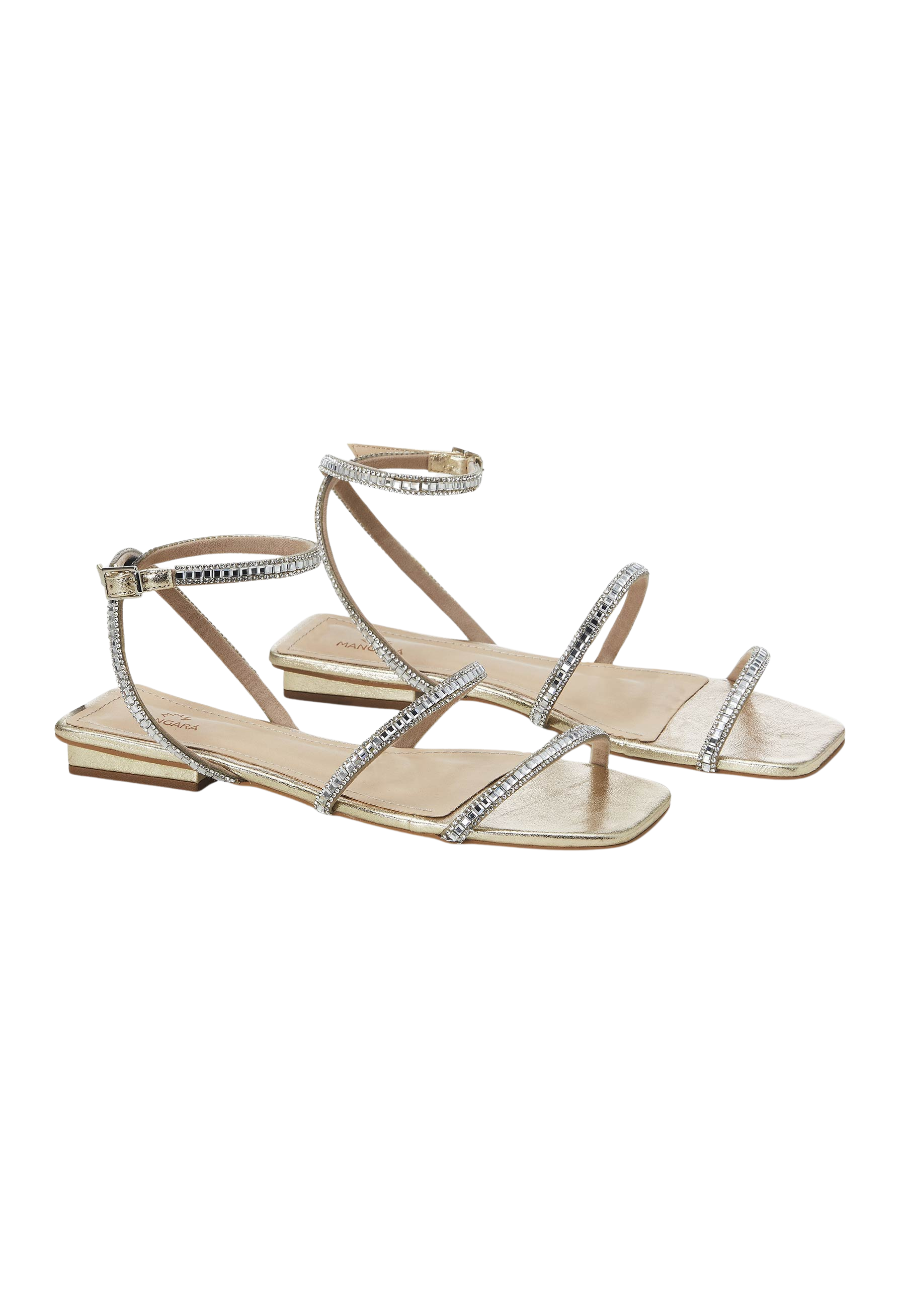 Mangara Atelier Aroeira Gold Leather Crystal Strap Flat Sandals - Pair view - SKU 222B01NA