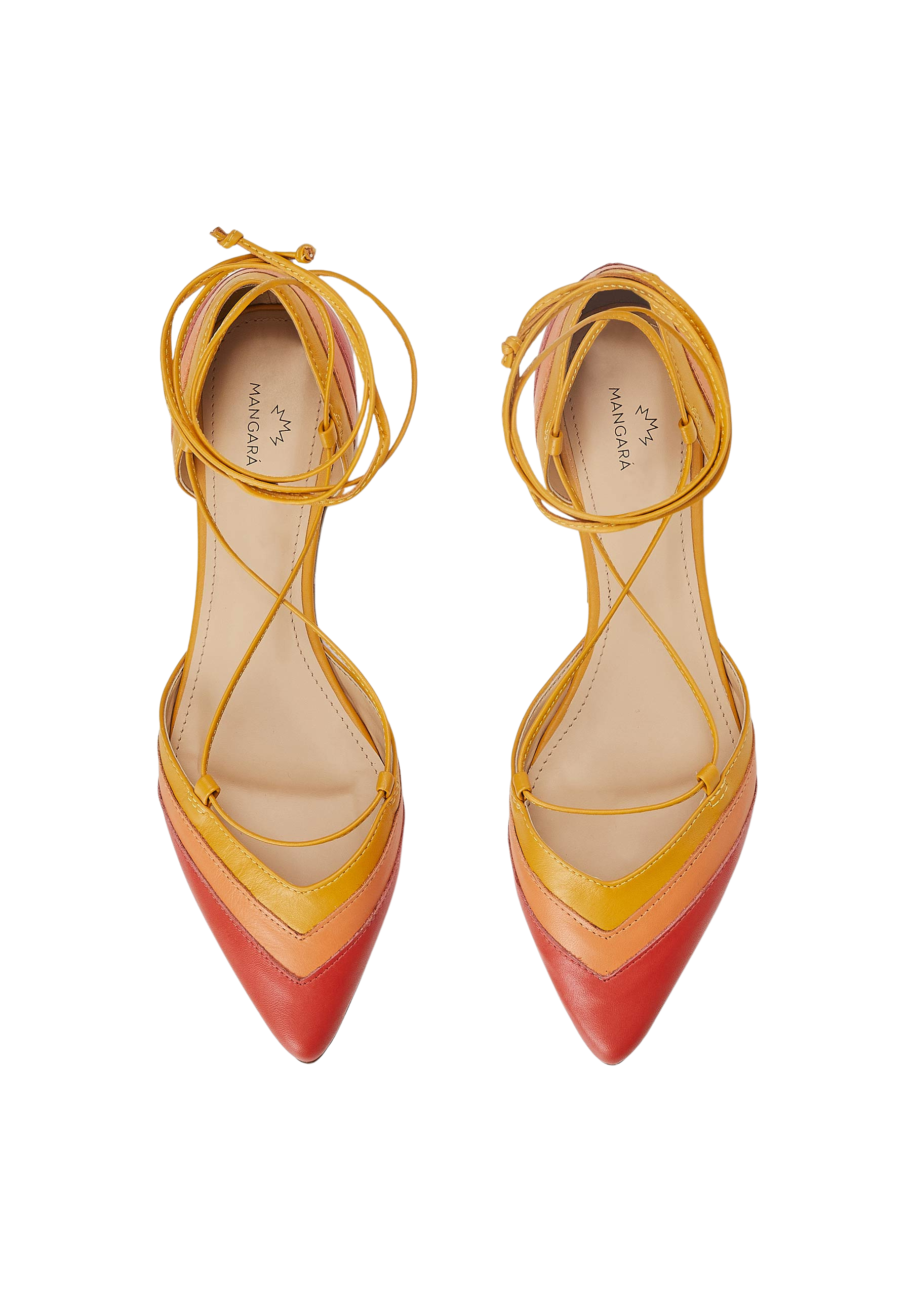 Mangara Atelier Cereja Red Colour Block Leather Tie-Up Flats - Top view - SKU 222E0610