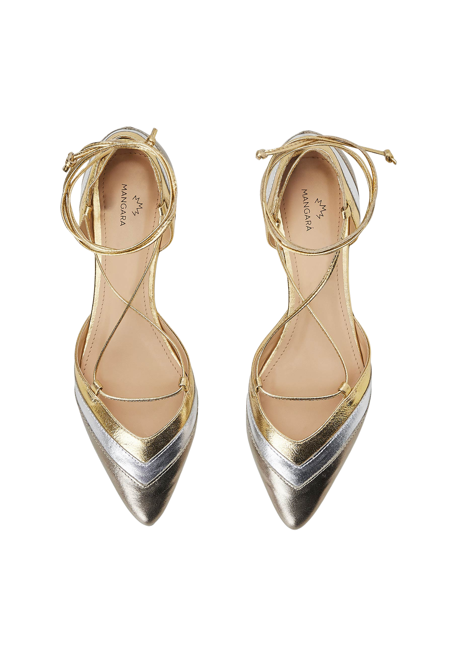 Mangara Atelier Cereja Gold Metallic Colour Block Leather Tie-Up Flats - Top view - SKU 222E0627