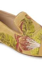 Close-up of the hand embroidery on Mangara Atelier Canela Yellow Suede Loafers - SKU 222F0257