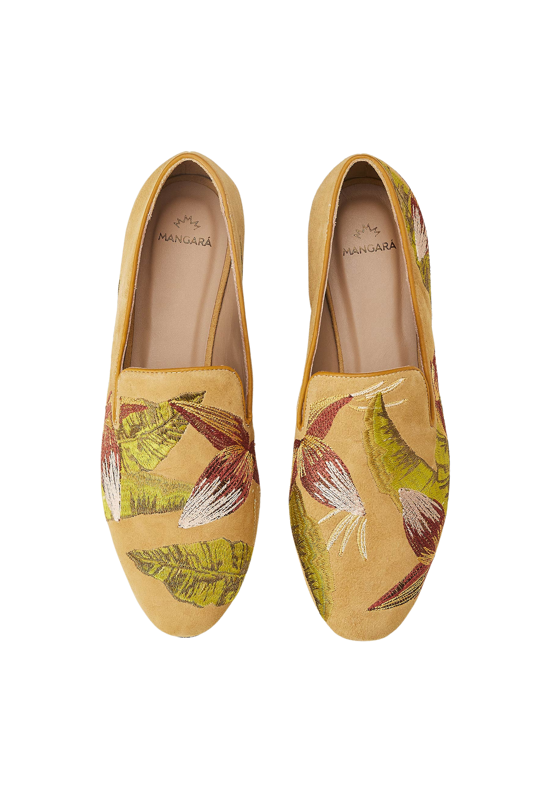Mangara Atelier Canela Yellow Suede Embroidered Loafers - Top view - SKU 222F0257