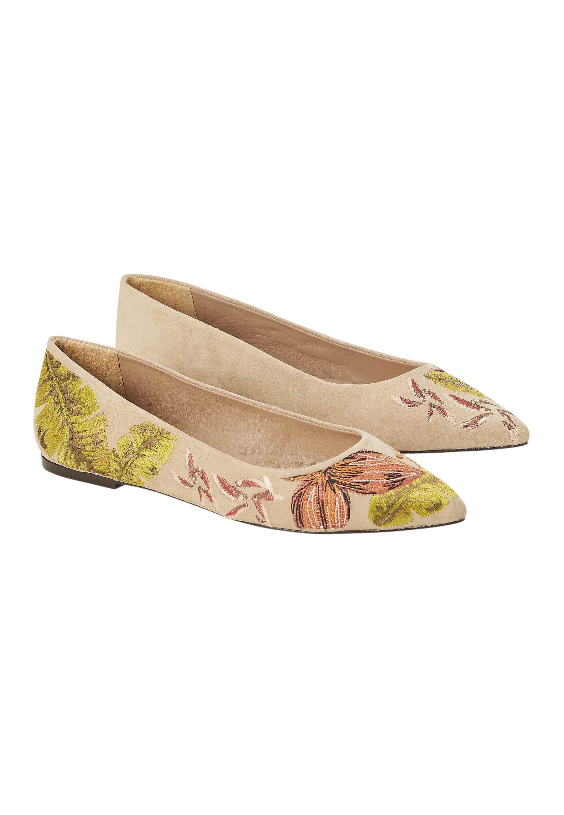 Mangara Atelier Pindaiva Beige Suede Embroidered Ballet Flats - Pair view - SKU 222F0628