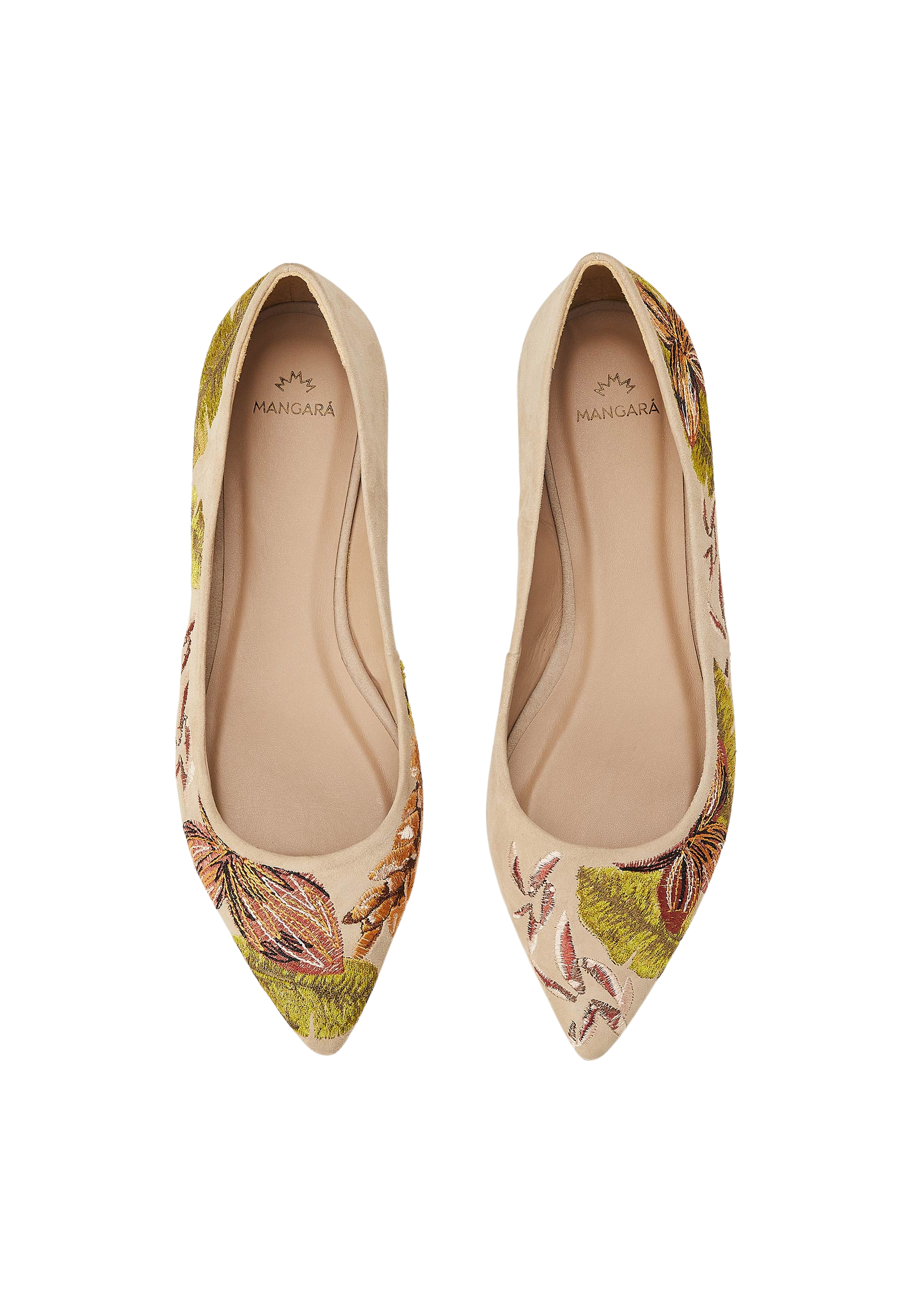 Mangara Atelier Pindaiva Beige Suede Embroidered Ballet Flats - Top view - SKU 222F0628