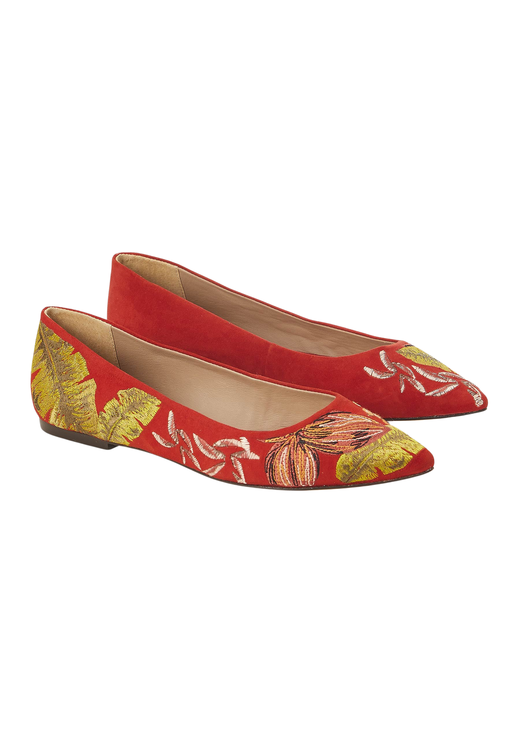 Mangara Atelier Pindaiva Red Suede Embroidered Ballet Flats - Pair view - SKU 222F0658
