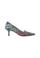 Mangará Atelier Turquoise Suede Embroidered Kitten Heel Pumps – Front View – SKU 222F145441