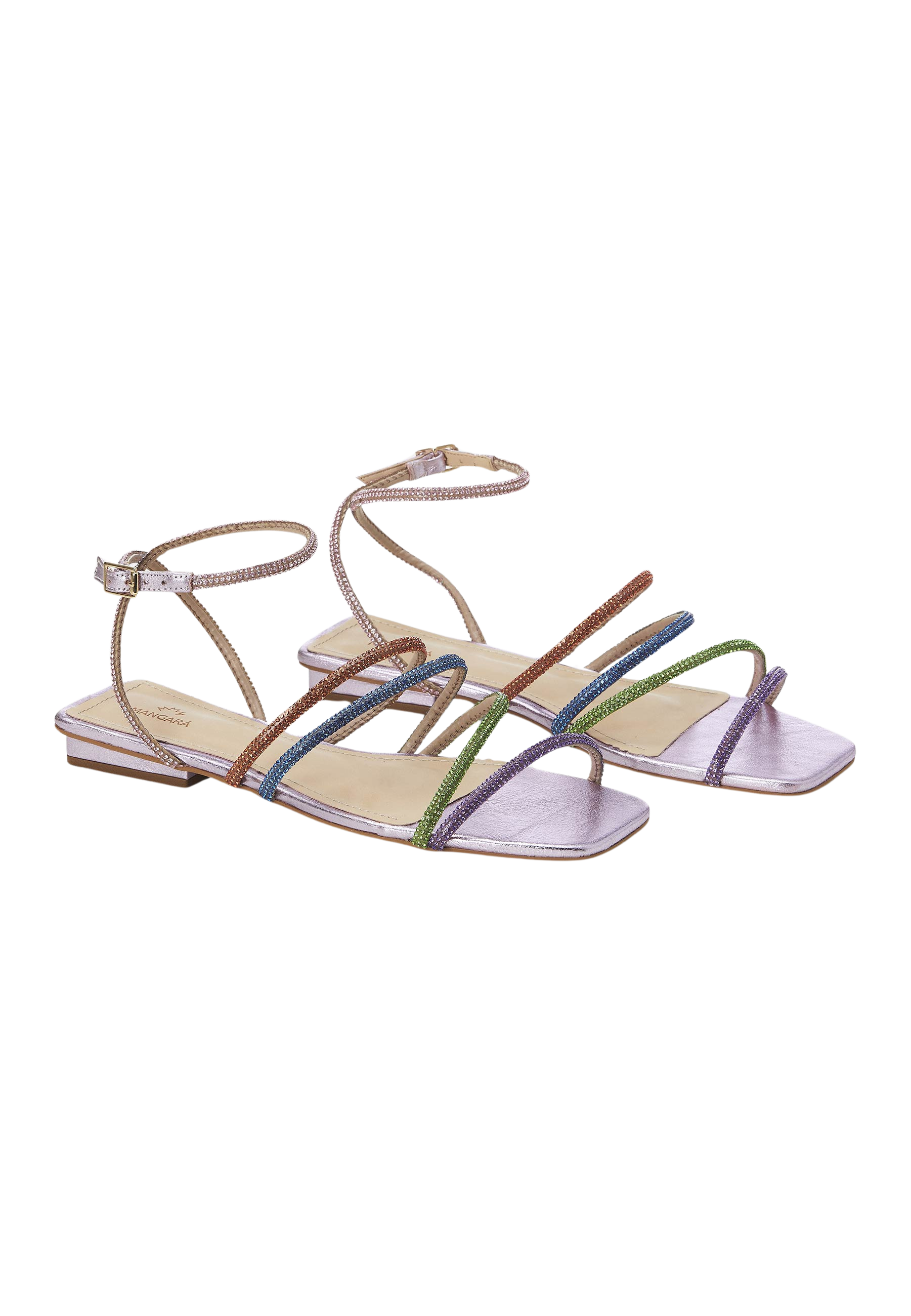 Mangara Atelier Arca Soft Purple Leather Multicolour Crystal Strap Flat Sandals - Pair view - SKU 222G0140BP