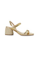 Mangará Atelier Albizia goldene Lederbast-Sandalen mit Blockabsatz – Vorderansicht – SKU 222G01AB40