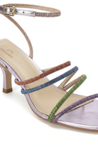 Close-up of the multicolour crystal-set straps on Mangara Atelier Arca Purple Leather Sandals - SKU 222G01AP