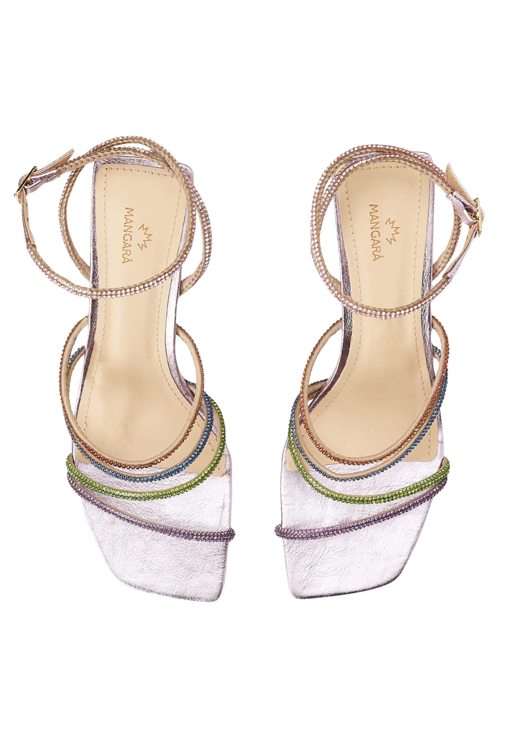 Mangara Atelier Arca Purple Leather Multicolour Crystal Strap Sandals 8cm heel - Pair view - SKU 222G01AP