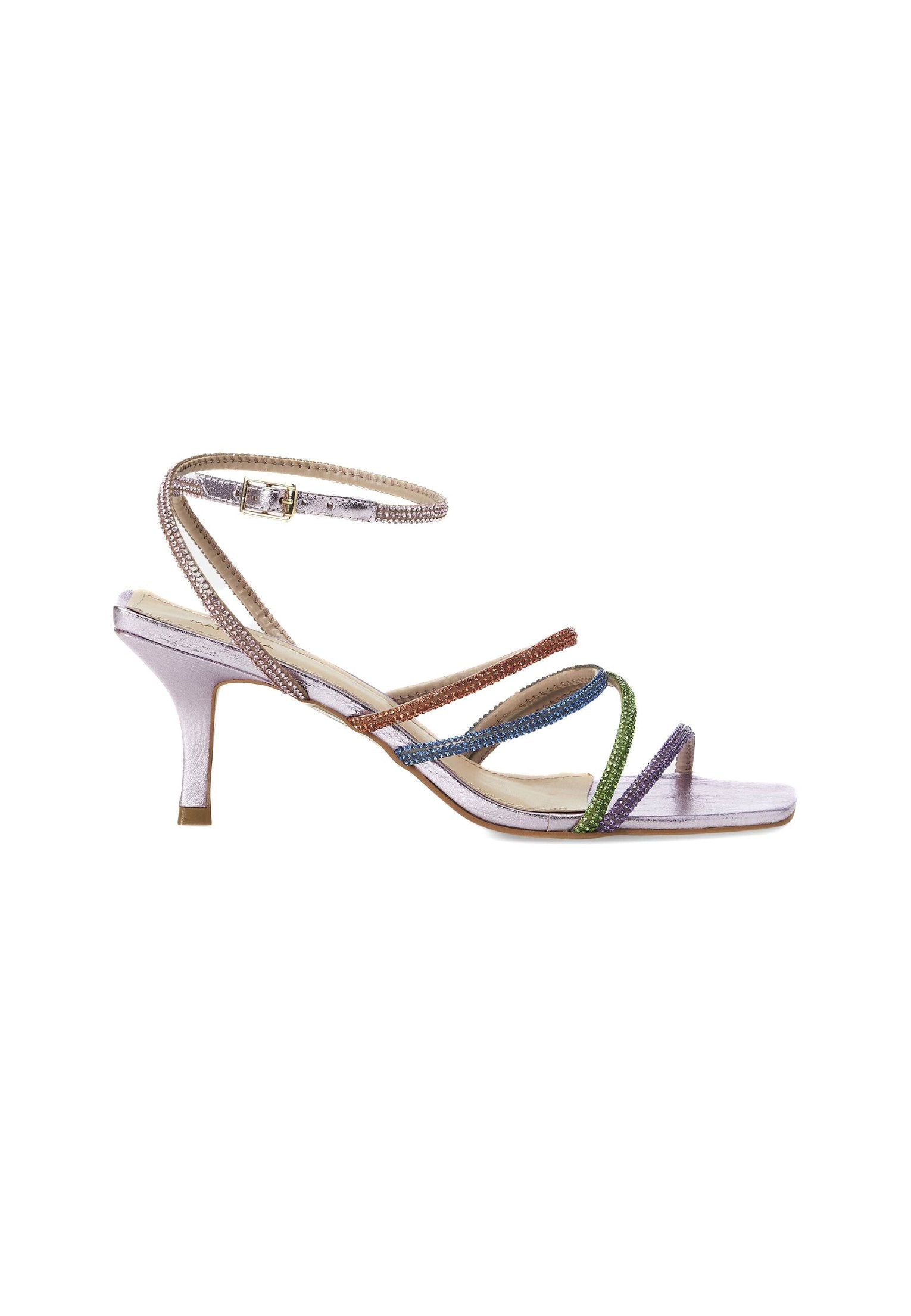 Multicolor Crystal Leather Sandals – 8 cm Heeled Strappy Design
