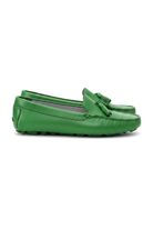 Caviuna green calf leather tassel loafers, side view product photo