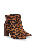 Sapucaia leopard print calf hair ankle boots three quarter view with pointed toe