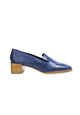 Blaue Mokassins aus Kalbsleder von Mangará Atelier mit Blockabsatz – Vorderansicht – SKU MOBL37