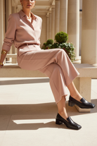Woman wearing Mangara Atelier Louro Black Calf Leather Loafers with 4cm block heel - SKU MOPR