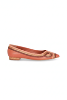 Begonia caramel leather ballerinas side view with pointed toe and art deco layered inlay