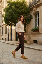 Canela Suede Yellow Leather Embroidered Loafers — AI-generated editorial photo